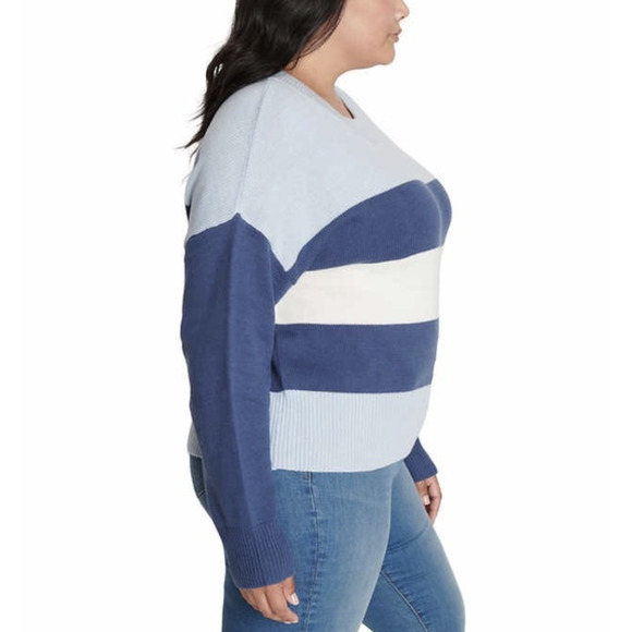 Lucky Brand Women’s Colorblock Knit Sweater Soft Hand Feel Blue Striped XL NWT - Picture 6 of 9